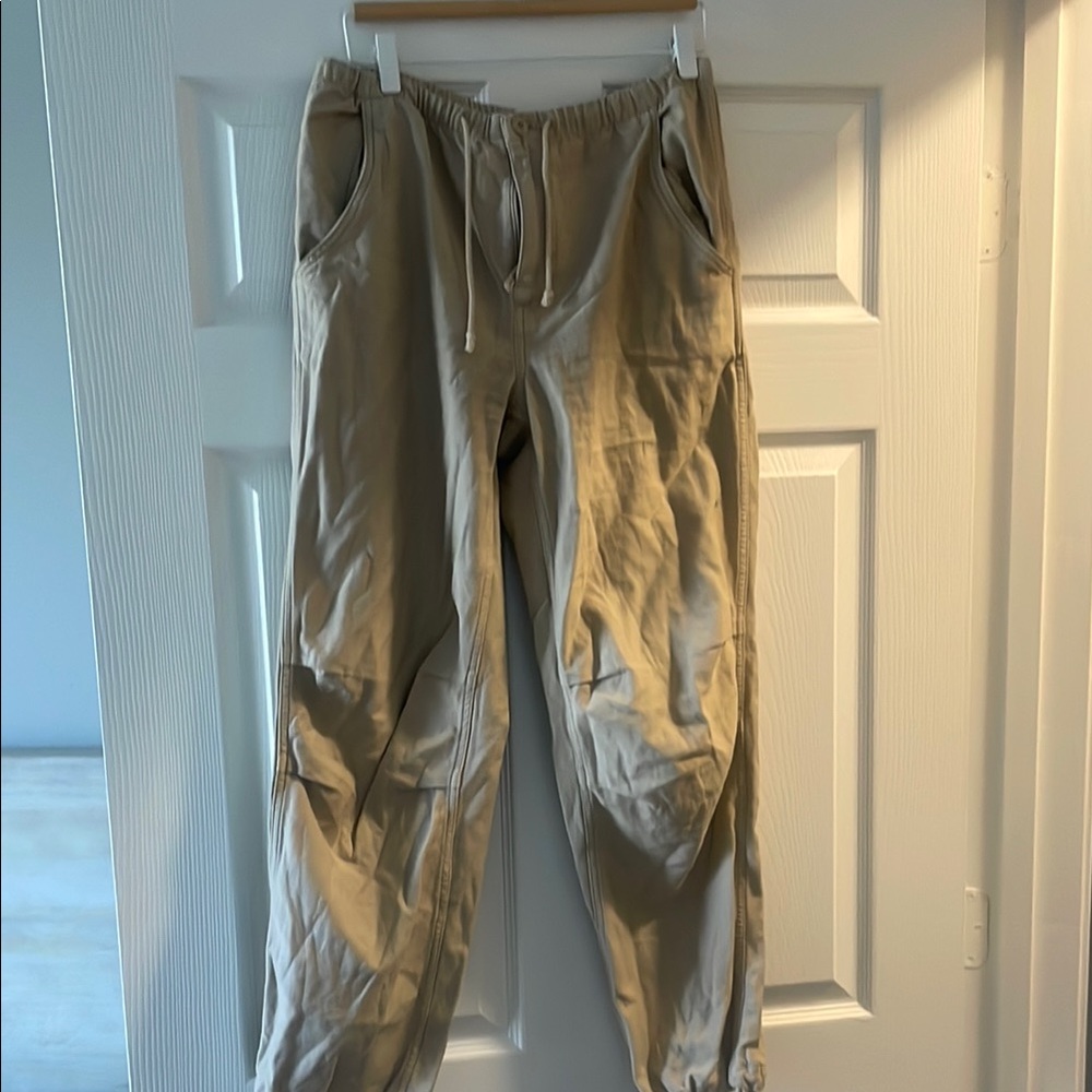 TNA Tan Cargo Pants with Drawstring Waist and Elastic Cuffs
